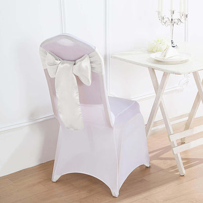 5 Pack Satin Chair Sashes 6"x106" White - Reusable Chair Bows with Smooth Luxurious Finish for Weddings & Banquets