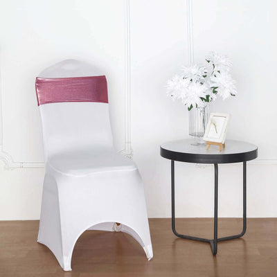 5 Pack Metallic Spandex Chair Sashes Rose Gold - Durable Stretch Chair Bands With Round Diamond Buckles