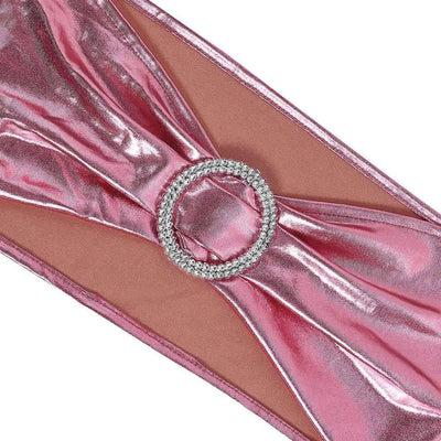 5 Pack Metallic Spandex Chair Sashes Rose Gold - Durable Stretch Chair Bands With Round Diamond Buckles