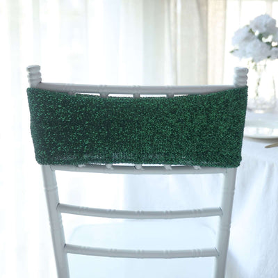 5 Pack Metallic Shimmer Tinsel Spandex Chair Sashes Hunter Emerald Green - Glittery Finish Stretch Chair Bands