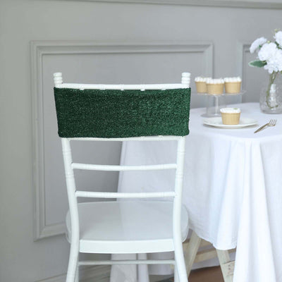 5 Pack Metallic Shimmer Tinsel Spandex Chair Sashes Hunter Emerald Green - Glittery Finish Stretch Chair Bands