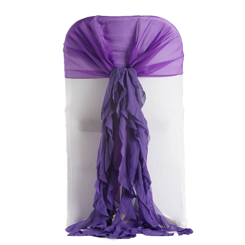 1 Set Purple Premium Designer Curly Willow Chiffon Chair Sashes ...
