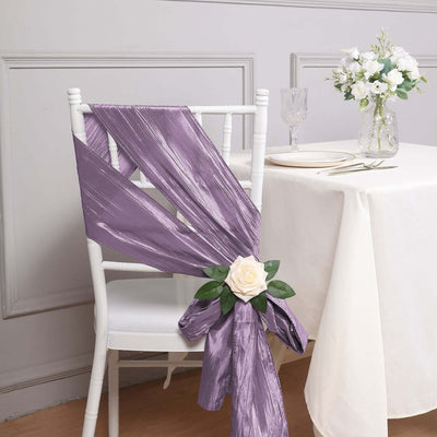 5 Pack Taffeta Chair Sashes 6"x106" Violet Amethyst Accordion Crinkle - Sophisticated Decorative Design