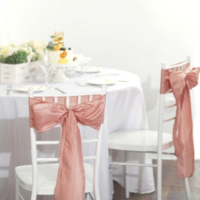 5 Pack Taffeta Chair Sashes 6"x106" Dusty Rose Accordion Crinkle - Sophisticated Decorative Design