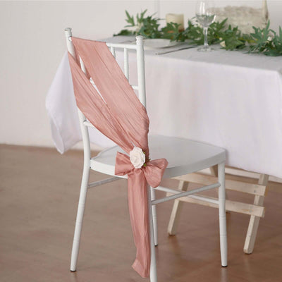 5 Pack Taffeta Chair Sashes 6"x106" Dusty Rose Accordion Crinkle - Sophisticated Decorative Design