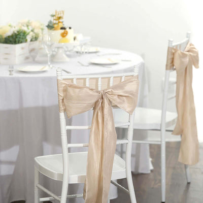 5 Pack Taffeta Chair Sashes 6"x106" Beige Accordion Crinkle - Sophisticated Decorative Design