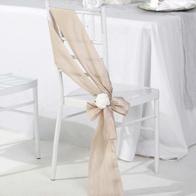 5 Pack Taffeta Chair Sashes 6"x106" Beige Accordion Crinkle - Sophisticated Decorative Design