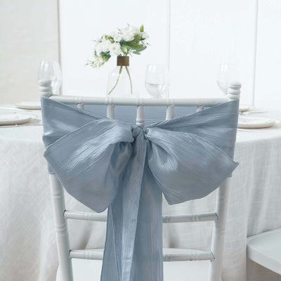 5 Pack Taffeta Chair Sashes 6"x106" Dusty Blue Accordion Crinkle - Sophisticated Decorative Design