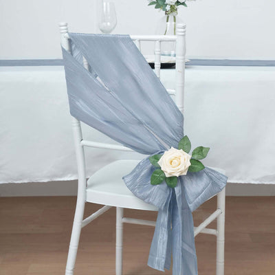 5 Pack Taffeta Chair Sashes 6"x106" Dusty Blue Accordion Crinkle - Sophisticated Decorative Design
