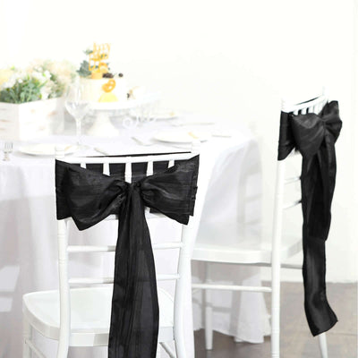 5 Pack Taffeta Chair Sashes 6"x106" Black Accordion Crinkle - Sophisticated Decorative Design