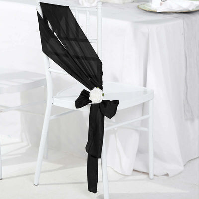 5 Pack Taffeta Chair Sashes 6"x106" Black Accordion Crinkle - Sophisticated Decorative Design