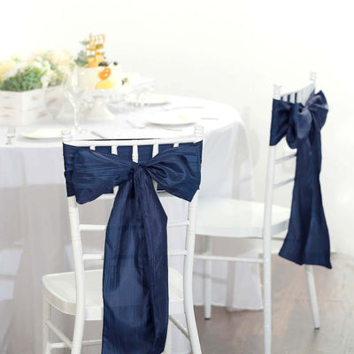5 Pack Taffeta Chair Sashes 6"x106" Navy Blue Accordion Crinkle - Sophisticated Decorative Design