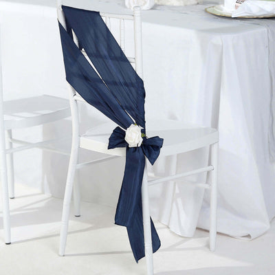5 Pack Taffeta Chair Sashes 6"x106" Navy Blue Accordion Crinkle - Sophisticated Decorative Design