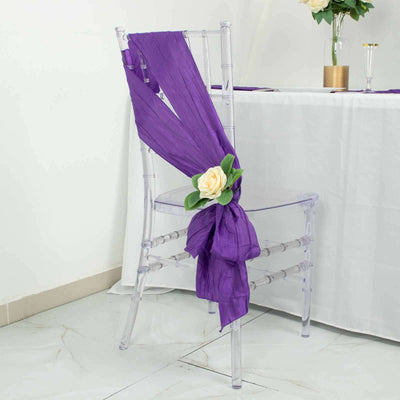 5 Pack Taffeta Chair Sashes 6"x106" Purple Accordion Crinkle - Sophisticated Decorative Design