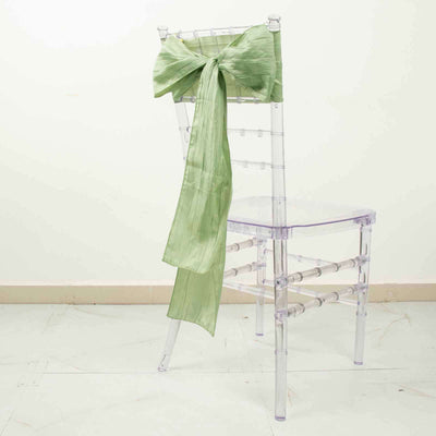 5 Pack Taffeta Chair Sashes 6"x106" Sage Green Accordion Crinkle - Sophisticated Decorative Design