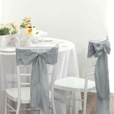 5 Pack Taffeta Chair Sashes 6"x106" Silver Accordion Crinkle - Sophisticated Decorative Design