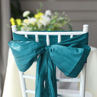 5 Pack Taffeta Chair Sashes 6"x106" Teal Accordion Crinkle - Sophisticated Decorative Design