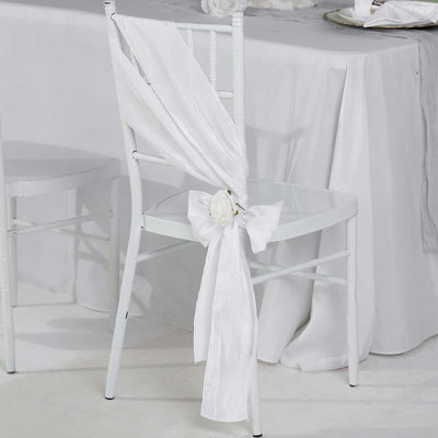 5 Pack Taffeta Chair Sashes 6"x106" White Accordion Crinkle - Sophisticated Decorative Design for Events