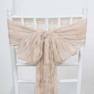 5 Pack Cheesecloth Gauze Chair Sashes 16"x88" Nude Beige - Boho Decorative Accent