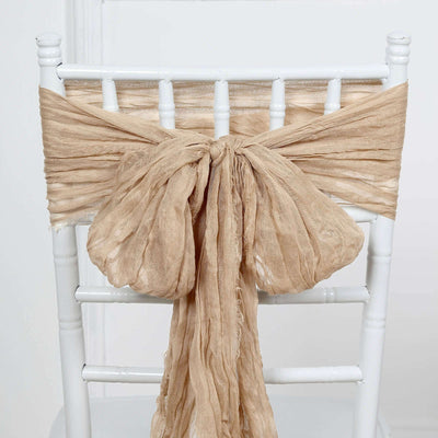 5 Pack Cheesecloth Gauze Chair Sashes 16"x88" Beige - Boho Decorative Accent