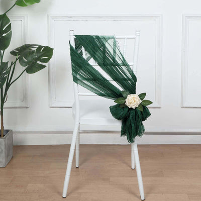 5 Pack Cheesecloth Gauze Chair Sashes 16"x88" Hunter Emerald Green - Boho Decorative Accent