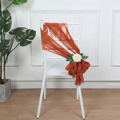 5 Pack Cheesecloth Gauze Chair Sashes 16"x88" Terracotta (Rust) - Boho Decorative Accent
