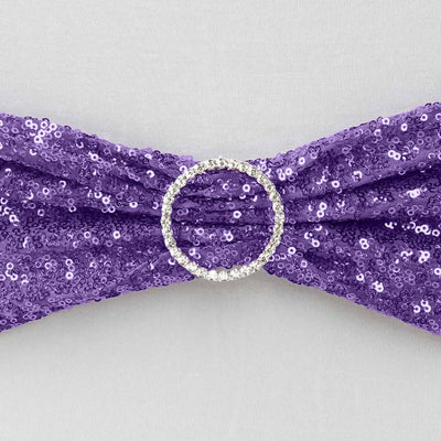 5 Pack Sequin Spandex Chair Sashes 6"x15" Purple - Stretch Chair Bands