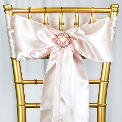 5 Pack Satin Chair Sashes 6"x106" Blush - Reusable Chair Bows with Smooth Finish