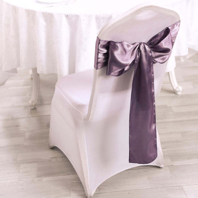 5 Pack Satin Chair Sashes 6"x106" Violet Amethyst - Reusable Chair Bows with Smooth Finish