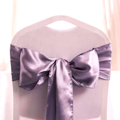 5 Pack Satin Chair Sashes 6"x106" Violet Amethyst - Reusable Chair Bows with Smooth Finish