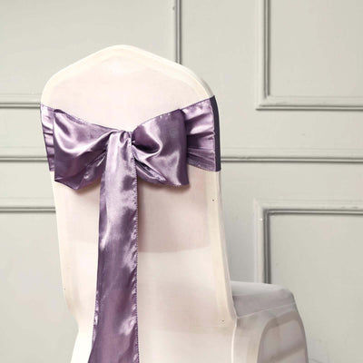 5 Pack Satin Chair Sashes 6"x106" Violet Amethyst - Reusable Chair Bows with Smooth Finish