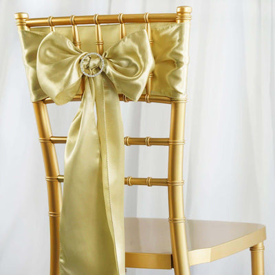 5 Pack Satin Chair Sashes 6"x106" Champagne - Reusable Chair Bows with Smooth Finish