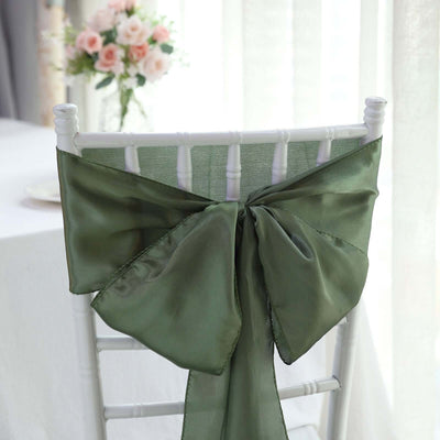 5 Pack Satin Chair Sashes 6"x106" Dusty Sage Green - Reusable Chair Bows with Smooth Finish