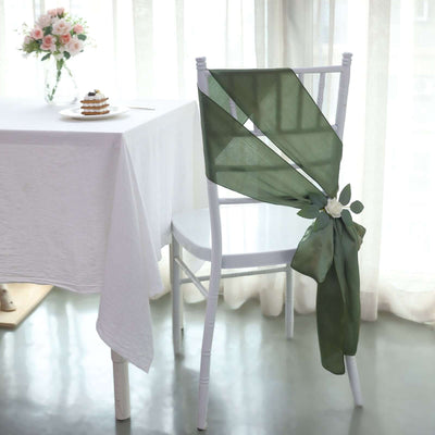 5 Pack Satin Chair Sashes 6"x106" Dusty Sage Green - Reusable Chair Bows with Smooth Finish