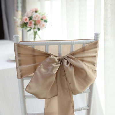 5 Pack Satin Chair Sashes 6"x106" Nude - Reusable Chair Bows with Smooth Finish