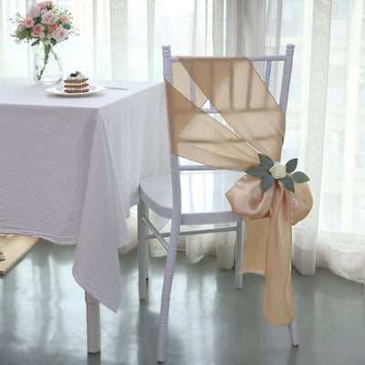 5 Pack Satin Chair Sashes 6"x106" Nude - Reusable Chair Bows with Smooth Finish
