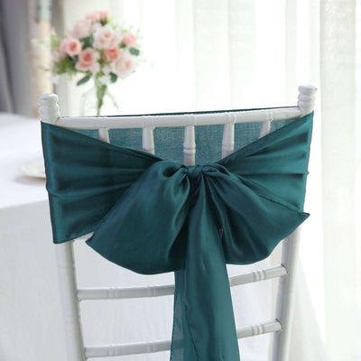 5 Pack Satin Chair Sashes 6"x106" Peacock Teal - Reusable Chair Bows with Smooth Finish