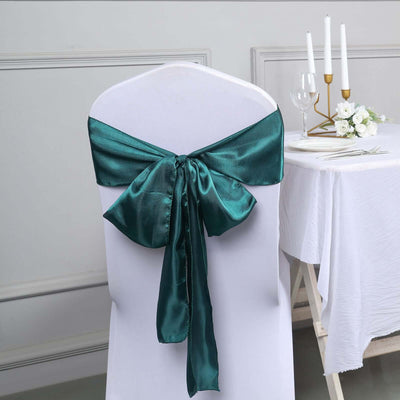5 Pack Satin Chair Sashes 6"x106" Peacock Teal - Reusable Chair Bows with Smooth Finish