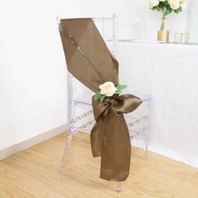 5 Pack Satin Chair Sashes 6"x106" Taupe - Reusable Chair Bows with Smooth Finish