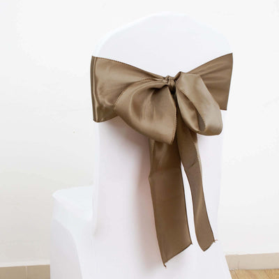 5 Pack Satin Chair Sashes 6"x106" Taupe - Reusable Chair Bows with Smooth Finish