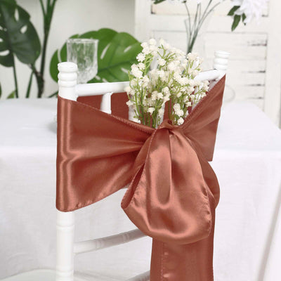 5 Pack Satin Chair Sashes 6"x106" Terracotta (Rust) - Reusable Chair Bows with Smooth Finish