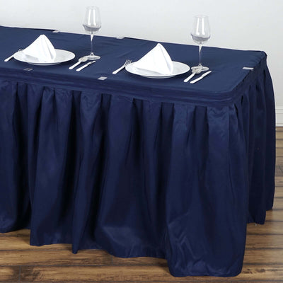 Polyester Table Skirt 21ft Navy Blue - Stylish Pleated Table Cover