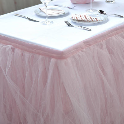 Tulle Table Skirt 21ft Blush - 4 Layer Pleated Tutu Table Cover