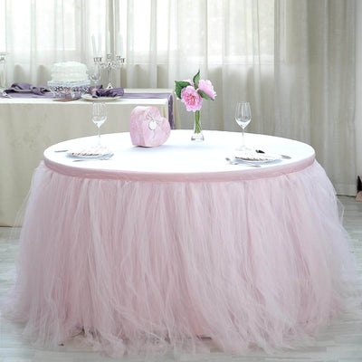 Tulle Table Skirt 21ft Blush - 4 Layer Pleated Tutu Table Cover