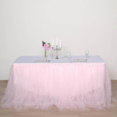 Tulle Table Skirt 21ft Blush - 4 Layer Pleated Tutu Table Cover