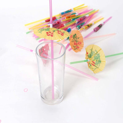 50-Pack Umbrella Drinking Straws 10" Multi-Colored - Perfect for Luau Pool Party Drinks