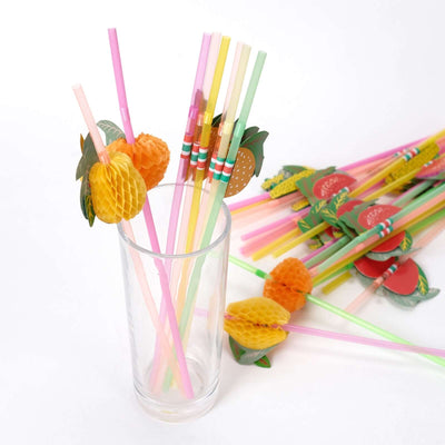 50-Pack Tropical Fruit Drinking Straws 10" Multi-Colored - Great for Pool Parties and Luaus