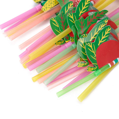 50-Pack Tropical Fruit Drinking Straws 10" Multi-Colored - Great for Pool Parties and Luaus