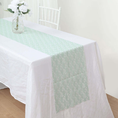 Floral Lace Table Runner 12"x108" Sage Green - Delicate and Ornate Table Decor