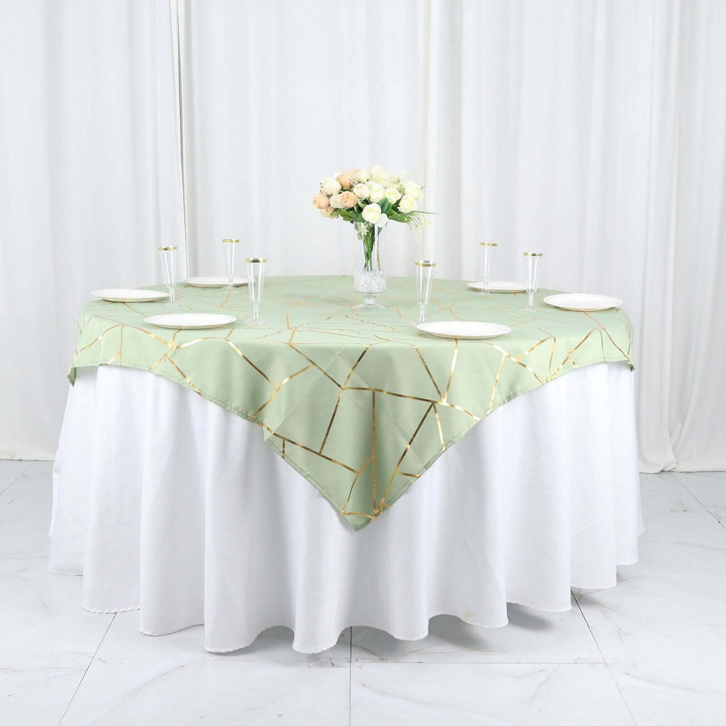 Sage Green Square Table Overlay with Gold Pattern | eFavormart.com